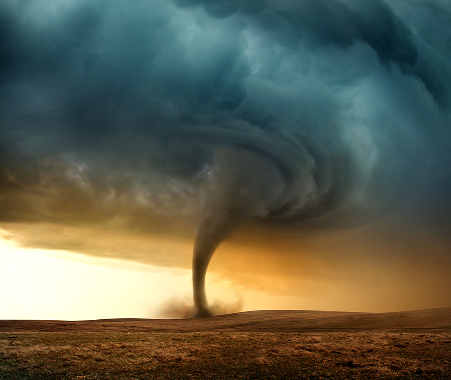 Tornado Safety Precautions: A tornado off in the distance in an open field